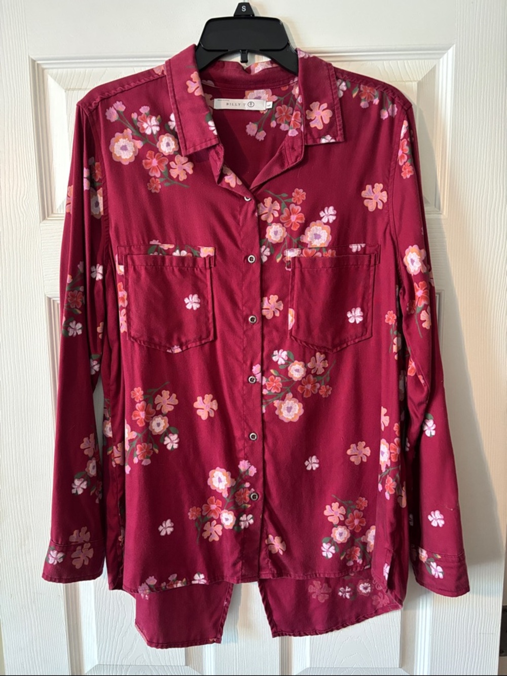 Billy T (Stitchfix) Burgundy Floral Button-Front Shirt